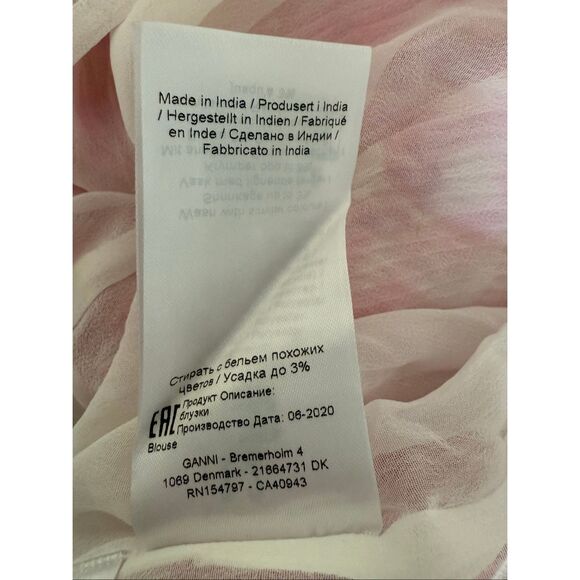 NWOT Ganni Womens Watercolor Floral Ruffle Georgette Blouse Pink Sz 42 Easter - Picture 11 of 15